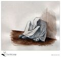 Concept art of a corpse covered by a sheet